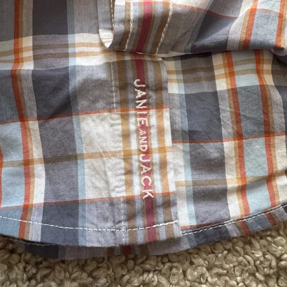NWT Janie and Jack Toddler Boy SS Poplin Plaid Blue Top Sz 5